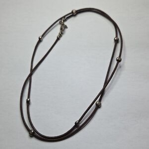 Retired Silpada 30" Brown Leather Necklace w Silver Beads